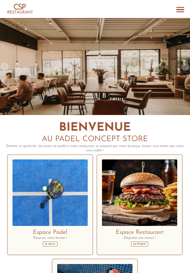 Page d'accueil du site de Padel