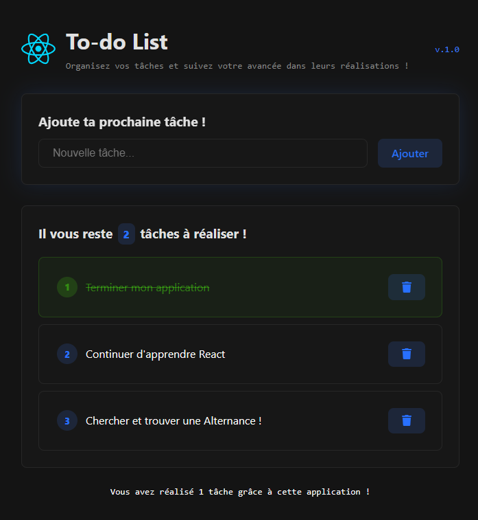 Page d'accueil de l'application